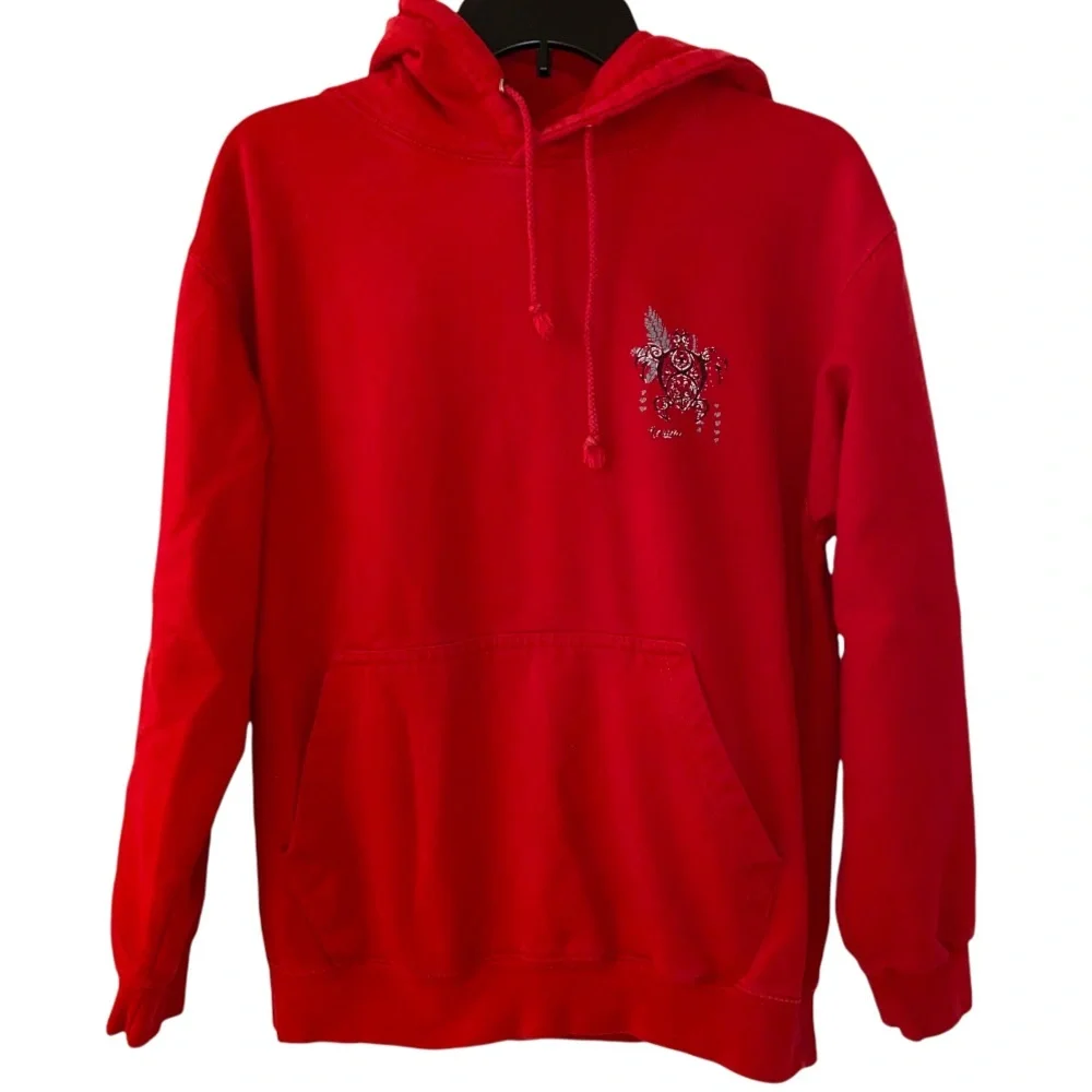VINTAGE Authentic Hawaiian Tribal Turtle Red Hoodie Sweatshirt Size Medium